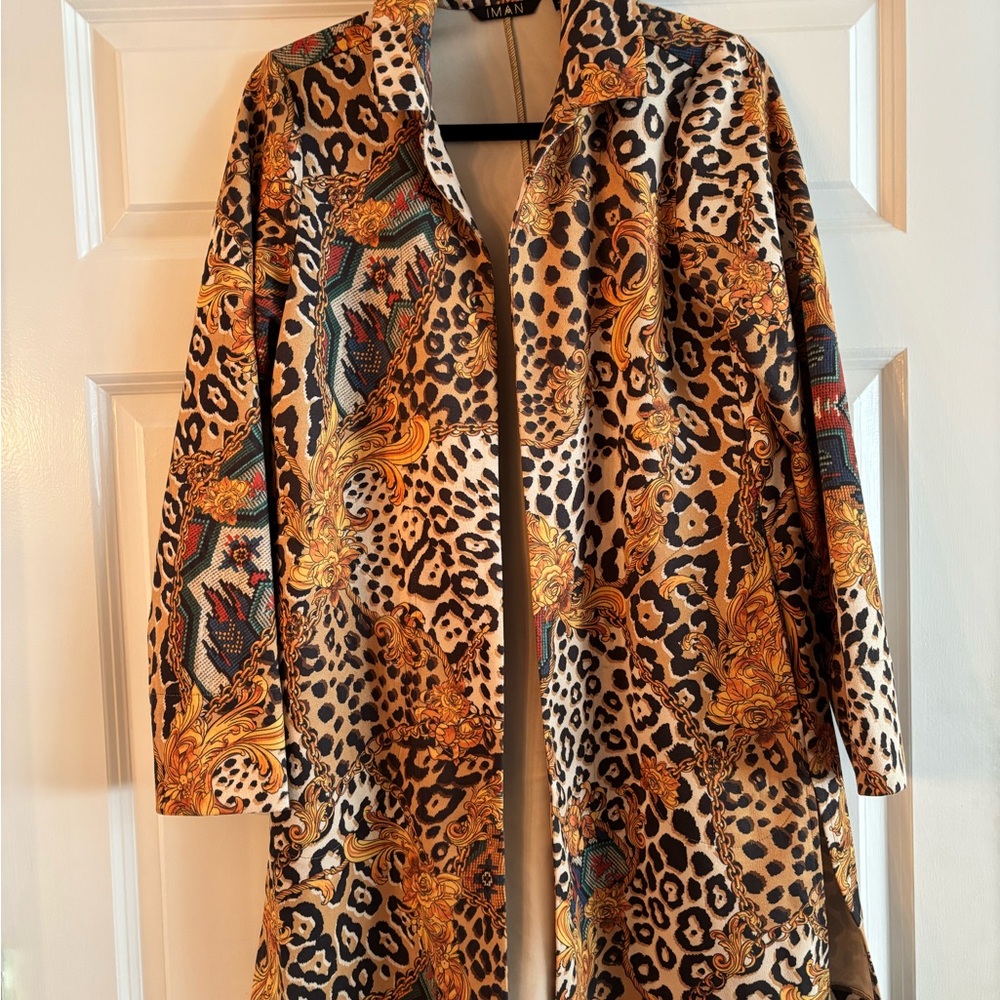 IMAN Leopard Status Print Car Coat NEW